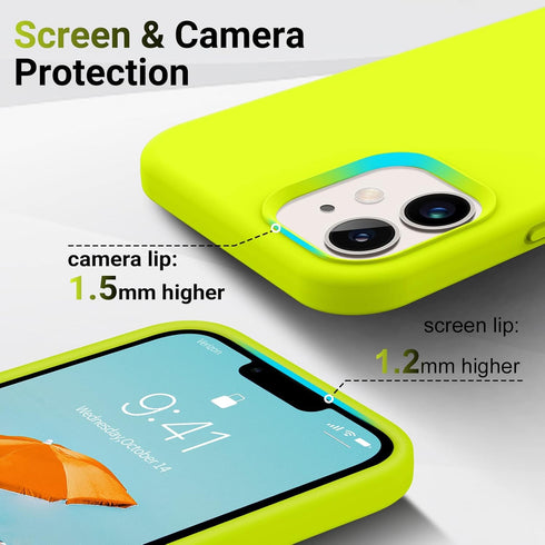 AOTESIER iPhone 12 & 12 Pro Case, Fluorescent Yellow, Silky Touch Premium Soft Liquid Silicone Anti-Fingerprint Cover