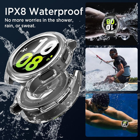 Miimall Waterproof Case for Samsung Galaxy Watch 4 & 5 40mm, Protective Bumper Case with Tempered Glass Screen Protector