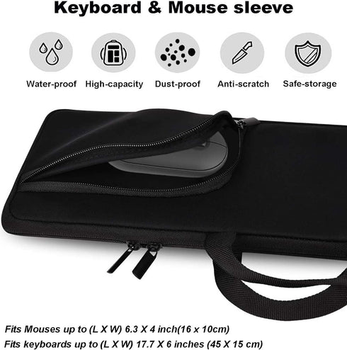 Wireless Keyboard Mouse Sleeve Travel Case for Arteck 2.4G Keyboard, Soft Neoprene Water Resistant Bag (Black)