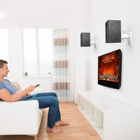 HomeMount Speaker Wall Mount Brackets Kit, Surround Speaker Wall Mounts, Holds up to 8 lbs, 2 Pack, White