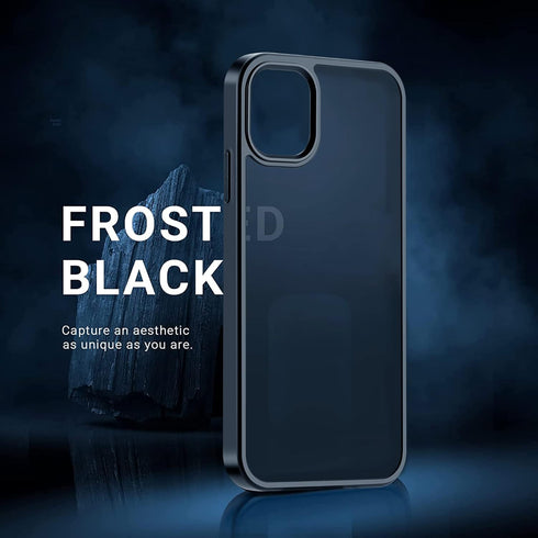 iPhone 11 Case, Shockproof Military Grade Protection, Slim Translucent Hard Back, Frosted Black, 6.1'' - Durable &