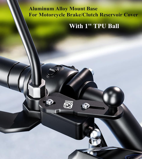 BRCOVAN Aluminum Alloy Mount Base with 1'' TPU Ball for Motorcycle Brake/Clutch Reservoir Cover Compatible with RAM Mounts B Size 1 Inch Ball Double Socket Arm