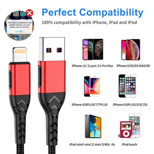 iPhone Charger, MFi Certified 3 Pack 1FT USB A Cable for Fast Charging, Compatible with iPhone Models