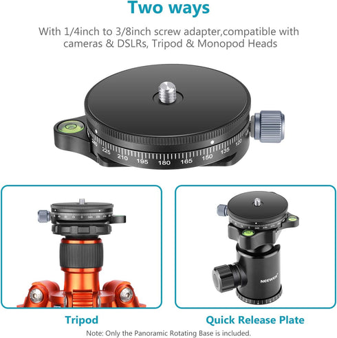 Neewer Panoramic Panning Base with Style Plate, 3/8-inch Screw Aluminum Alloy Panorama Ball Tripod Head, Load Capacity