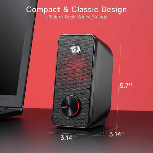 Redragon GS500 STENTOR PC Gaming Speaker, 2.0 Channel Stereo Desktop Speaker with Red Backlight, USB Powered