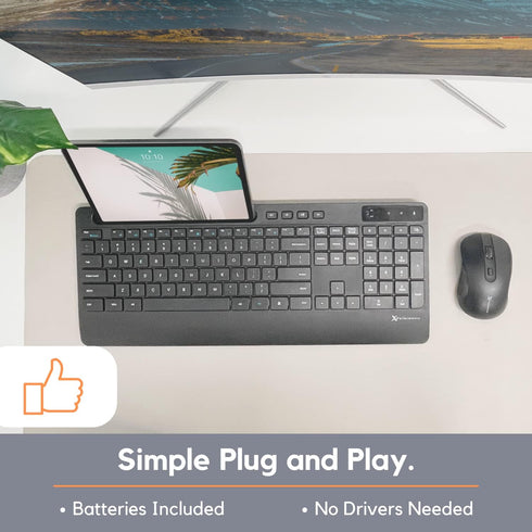 X9 Wireless USB-C Keyboard and Mouse Combo, Dual USB Port Compatibility, Versatile Wireless Set with 8" Phone Stand and