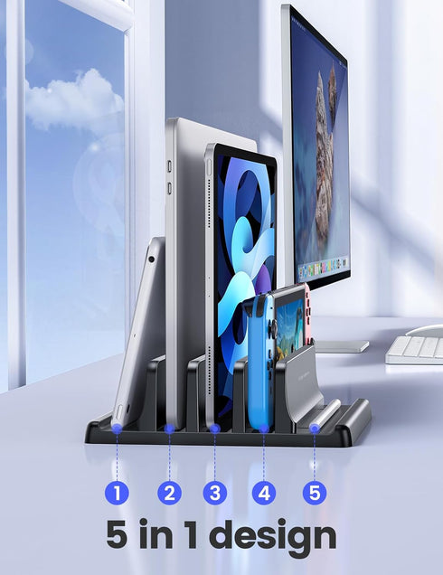 Vaydeer 3-Slot Vertical Laptop Stand - Premium ABS Plastics, Space-Saving Adjustable Desk Organizer