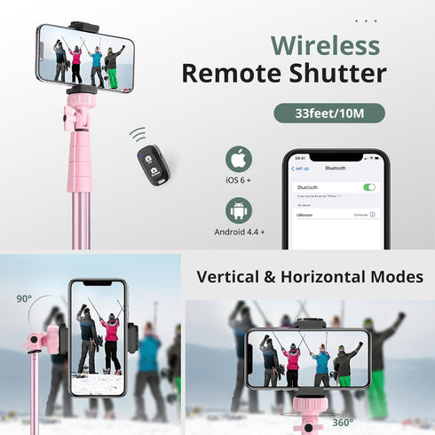 SENSYNE 72" Phone Tripod & Selfie Stick, Extendable Cell Phone Tripod Stand with Wireless Remote and Phone Holder,