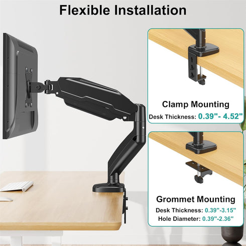 MOUNT PRO Single Monitor Desk Mount - Articulating Gas Spring Arm for 13 to 32 Inch LCD Monitors