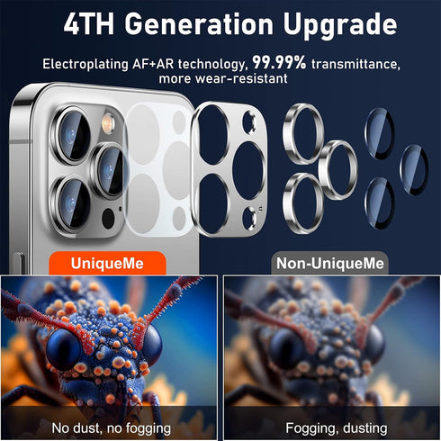 UniqueMe Camera Lens Protector for iPhone 13 Pro/Pro Max - Silver, Metal Ring, Strong Drop Protection, Tempered Glass.