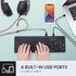 Perixx PERIBOARD-215B US Wired Keyboard, Ultra Slim Scissor Keys, 2 USB-A & USB-C Ports, Detachable Cable, Black