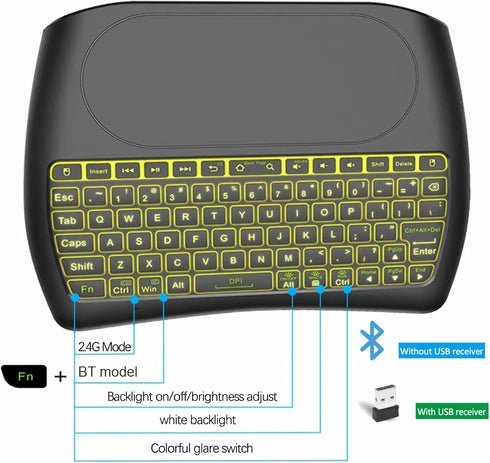 Mini Bluetooth Keyboard D8, Rechargeable Wireless Keyboard with Touchpad, Backlit Handheld Remote, 2.4G WiFi/BT4.2 for