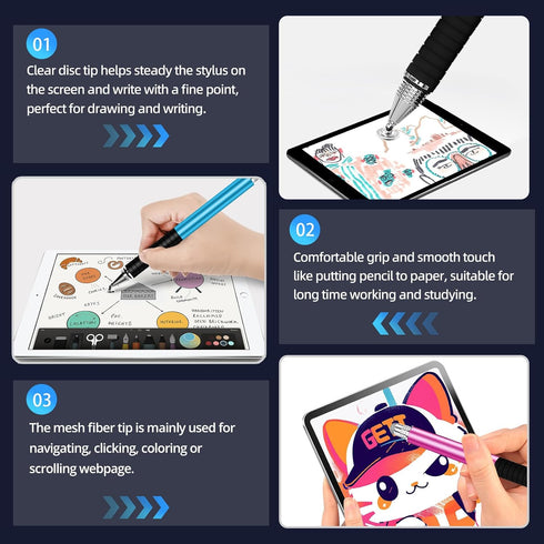 GUUGEI (4Pack,2 1 Capacitive Stylus Pen in Precision Series), Fibre Tips Universal Touch Screens Stylist, Fine Point