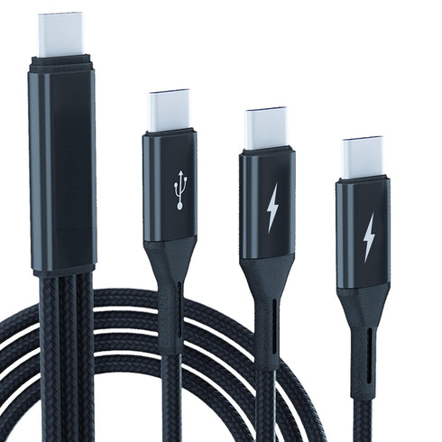 GELRHONR 3 in 1 USB C Splitter Cable, 5A Fast Charge, 3 Type-C Male, 1.2m Nylon Braided, Compatible with Mobile/Android.