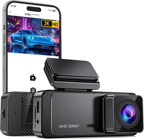 Veement Dash Cam 1296P Front Dashcam, V300 WiFi Dash Camera for Cars with