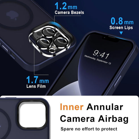 MOCCA Slim Shockproof Case for iPhone 13 Pro Max 6.7", Deep Blue, with MagSafe, Glass Screen & Camera Lens Protectors.