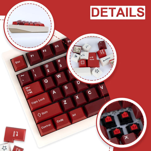 Jamon Keycaps Set, 173 Double Shot Cherry Profile Red PBT Keycaps with Key Puller for 60%, 75%, 80%, 85%, 100%