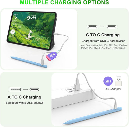 Stylus Pen for iPad 2018-2024 - 15 Mins Fast Charging Pencil 1 Gen with Tilt Sensitivity, Works for iPad Air 3 4 5 M2