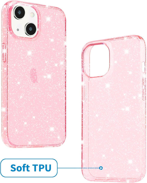 JJGoo Glitter Clear Transparent Soft TPU Case for iPhone 15, Anti-Scratch Shockproof Protective Phone Bumper, Slim