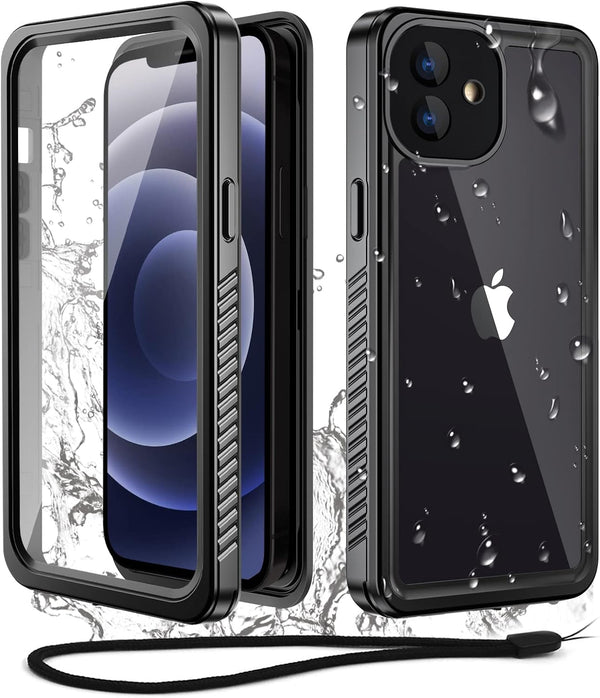 WIFORT Waterproof Case for iPhone 12, Certified Water Proof & Military Protection with Built-in Screen Protector (Black)