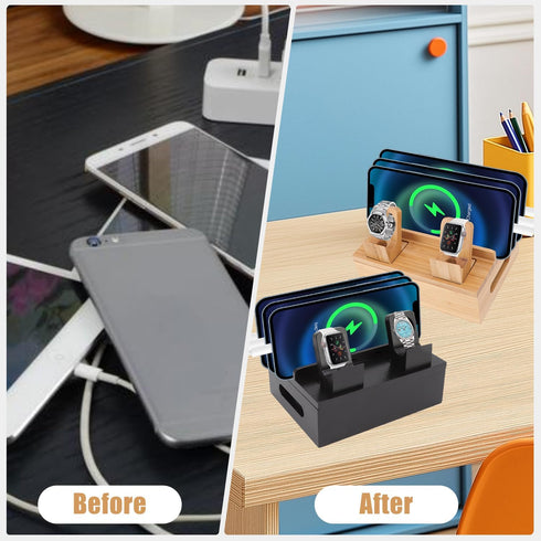 Tissting 5 11.3x13x17cm/4.4x5.1x6.7in) Wooden Charging Station for Multiple Devices - Port USB Desktop Organizer
