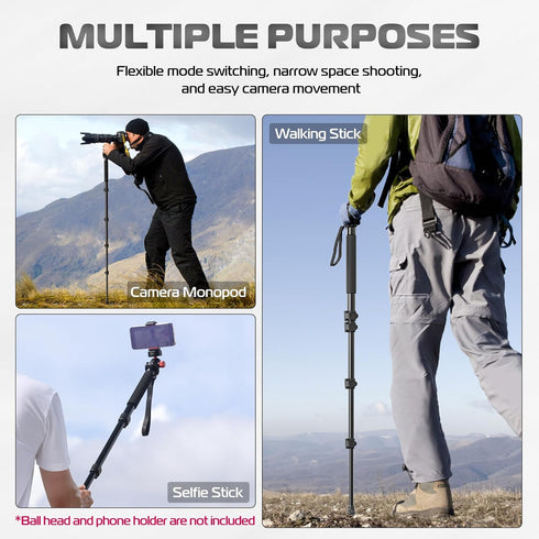 ULANZI TB12 61-Inch Aluminum Monopod, Lightweight 5-Section Height Photography Accessory for Canon, Nikon, Sony DSLR