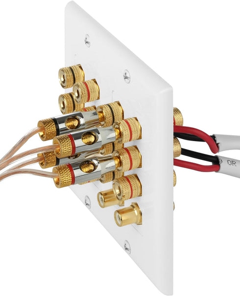 Fosmon 2-Gang 7.1 Surround Sound Distribution Home Theater Wall Plate, Gold Plated for 7 Speakers, 2 RCA Jack