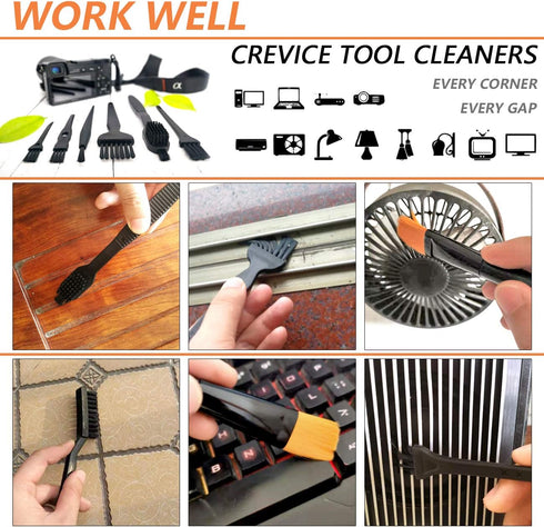 Computer PC Keyboard Laptop Electronics Camera Small Cleaning Brush Kit, Black, Set of 7