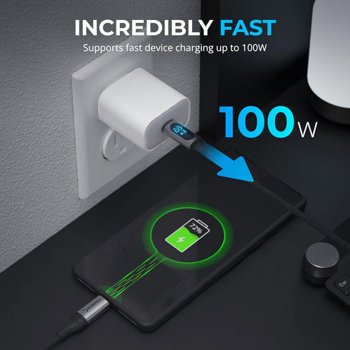 SABRENT USB C to USB C Charging Cable with Smart Display, 2M/6.6FT, 100W Charging and 480Mbps Data Transfer