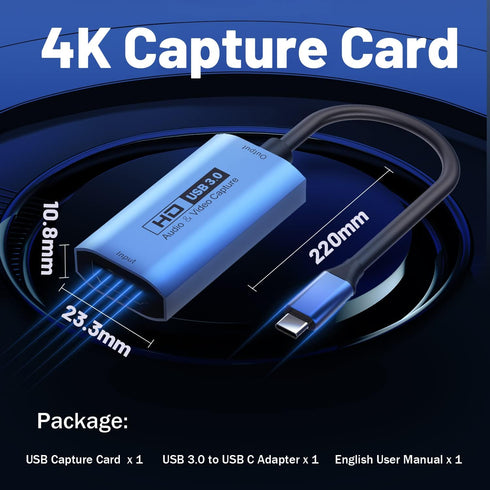 Guermok USB3.0 2K@30FPS 1080P@60FPS, 3, PS5/4, Video Capture Card, HDMI to USB-C Capture Device, Stream & Record at