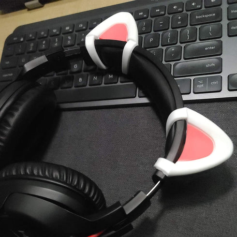 Cute Pink Cat Ears for HyperX Cloud/Cloud Stinger/Cloud Flight Headsets, Adjustable Attachment Straps, White & Pink