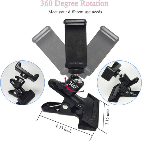 Clip Clamp Phone Holder, 360° Adjustment Metal Clamp Mount for 3.5-6.5 inch Smart Phones