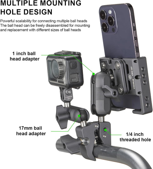 FANAUE Aluminum Handlebar Base Mount Strong Rod Clamp with 17mm Ball Head Adapter for Rails 0.5'' to 2'' Diameter Compatible with Garmin GPS Mounts & Bike Motorcycle Phone Holder with 17mm Ball Socket