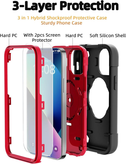KCJ for iPhone 13 Mini/12 Mini Case 5.4 Inch with Ring Holder, 2 Pack Screen Protector + Camera Lens Protector