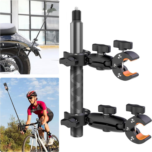 Motorcycle Bike Handlebar Mount for Insta360 with 118cm Selfie Stick, Double Clamp Mount for Cycling Videos