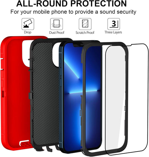 iPhone 13 Pro Case 6.1" - Heavy Duty Military Grade, Shockproof/Drop Proof, Full Body Cover with 2 Screen Protectors