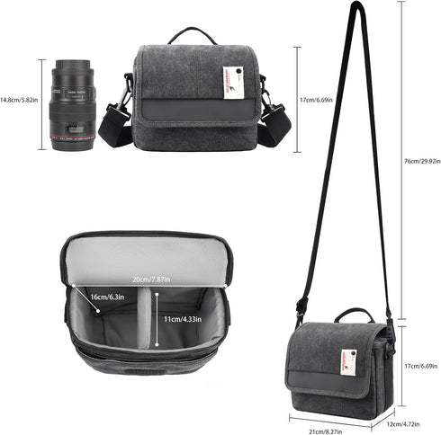 Besnfoto Small Waterproof Camera Bag Purse, Messenger Shoulder Bag for Mirrorless DSLR, Black Gray