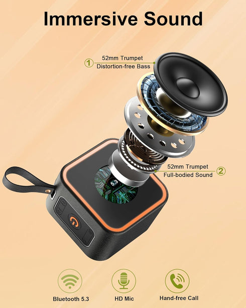 Hosgubo 5.3, 10H 8W Portable Bluetooth Speaker, Wireless Speaker with Lights, Built-in Mic Bluetooth Portable Wireless