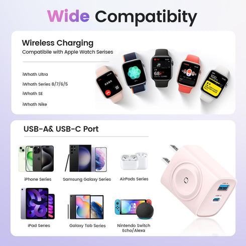 20W Fast Charging Block for Apple Watch Charger, 3 in 1 PD USB C Wall Charger for iWatch Ultra/9/8/7/6, iPhone