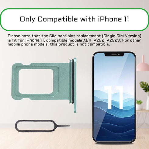 iPhone 11 Green SIM Card Slot Replacement, Single SIM Version Card Tray Holder Adapter with Waterproof Rubber Ring