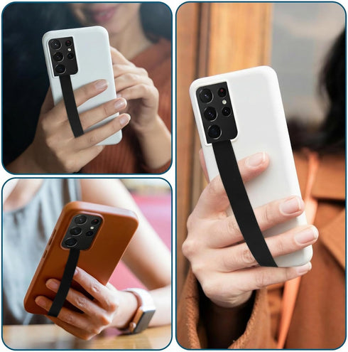 Mabor 3Pcs Silicone Phone Strap Grip Holder, Black Reusable Wireless Charging Compatible Detachable Universal Finger