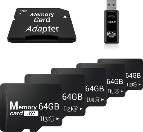TIDEFORCIX 5-Pack 64GB Micro SD Cards with 1 USB 3.0 Reader Kit, V30