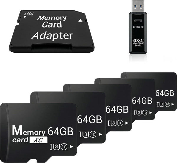 TIDEFORCIX 5-Pack 64GB Micro SD Cards with 1 USB 3.0 Reader Kit, V30