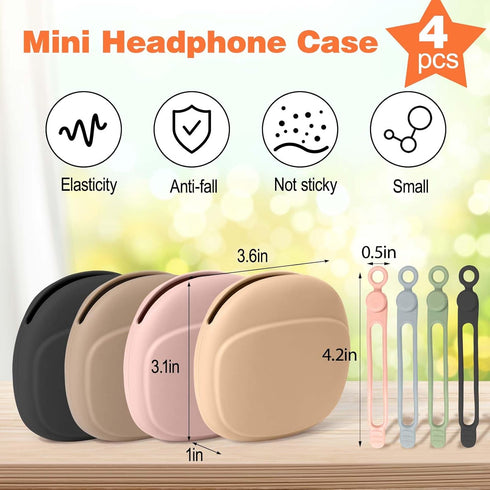 4 PCS Headphone Organizer and Silicone Cable Ties, Pouch for Storing Earbuds, USB Flash Drive, Keys, Cord Management