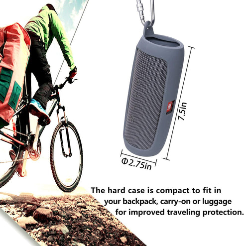 LTGEM Silicone Carrying Travel Case for JBL FLIP 5 Waterproof Portable Speaker with Extra Carabiner - Gray