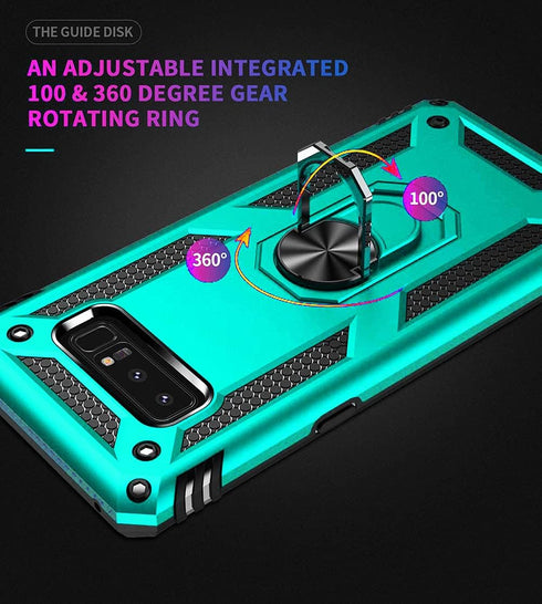 Androgate Samsung Note 9 Phone Case, Galaxy Note 9 Case with 3D PET Screen Protector, Military-Grade Ring Holder, Teal