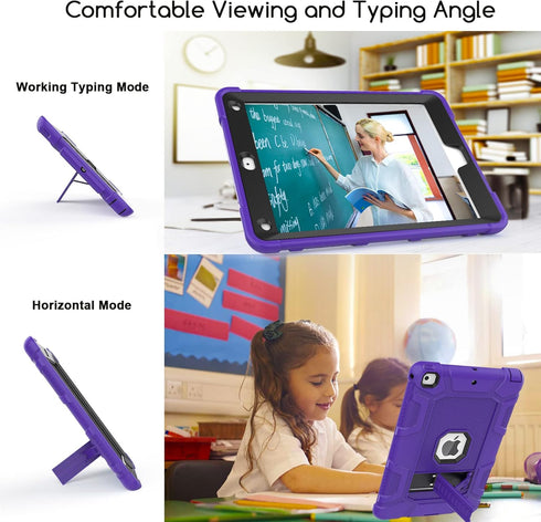 iPad Mini 4/5 Case, Hybrid Three Layer Armor Shockproof Cover with Kickstand, 7.9 Inch (Purple+Black)
