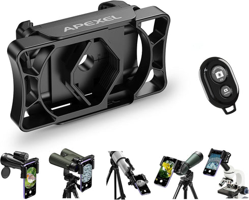 APEXEL Telescope Phone Adapter, Binocular Photo Adapter for Android & iPhone, Includes Bluetooth Shutter Remote
