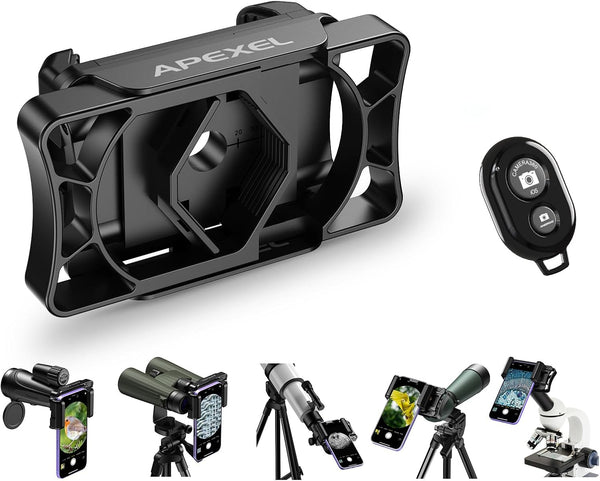 APEXEL Telescope Phone Adapter, Binocular Photo Adapter for Android & iPhone, Includes Bluetooth Shutter Remote