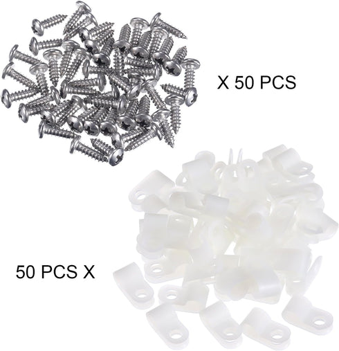 Hicarer 50 Pack R-Type Cable Clip Wire Clamp, Nylon Screw Mounting Fastener Clips with Screws for Wire Management
